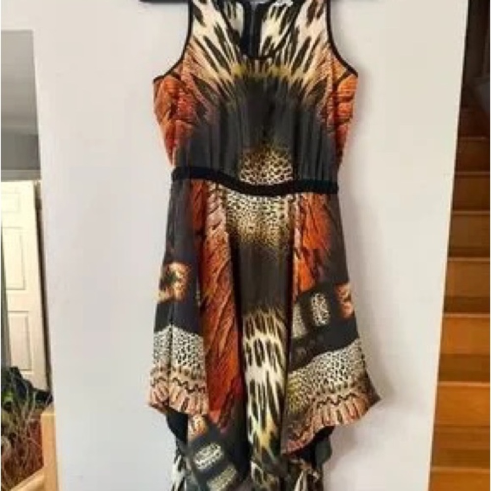 Buffalo David Bitton Sleeveless Handkerchief Hem Dress in Orange and Black